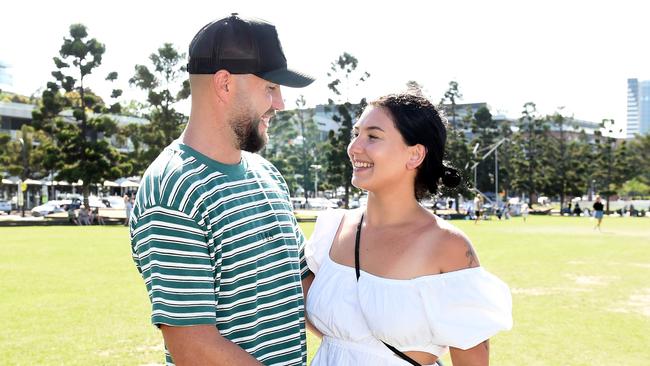 Daniel and Jayde Guy on New Year’s Eve at Eastern Beach in Geelong. Picture: David Smith