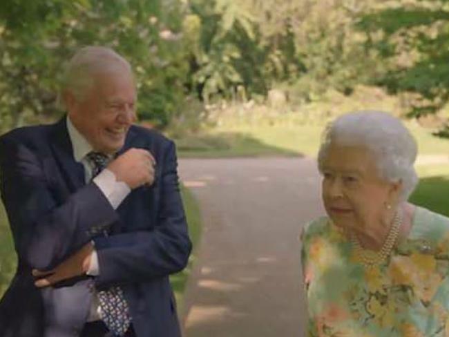 The Queen and Sir David Attenborough share a few laughs in the interview. Picture: ITV