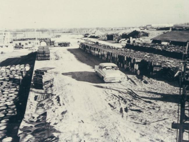 1946: Barrels of waste are dumped on 21.7-acres of land to store residues from uranium processing at the Mallinckrodt facility in St. Louis. Picture: U.S. Army Corps of Engineers