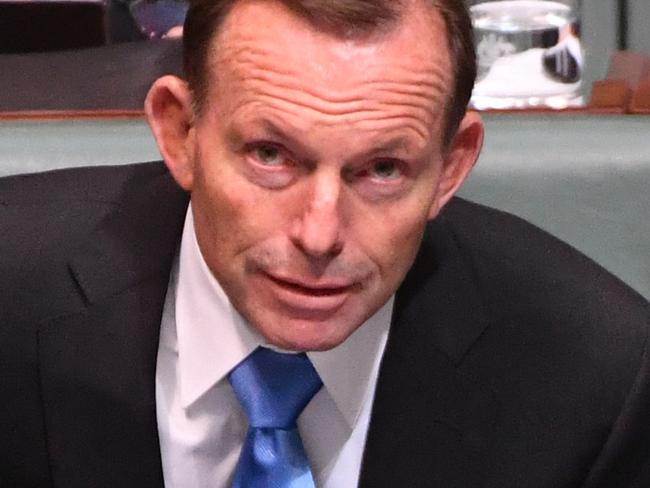 Former prime minister Tony Abbott during Question Time in the House of Representatives at Parliament House in Canberra, Thursday, August 10, 2017. (AAP Image/Mick Tsikas) NO ARCHIVING