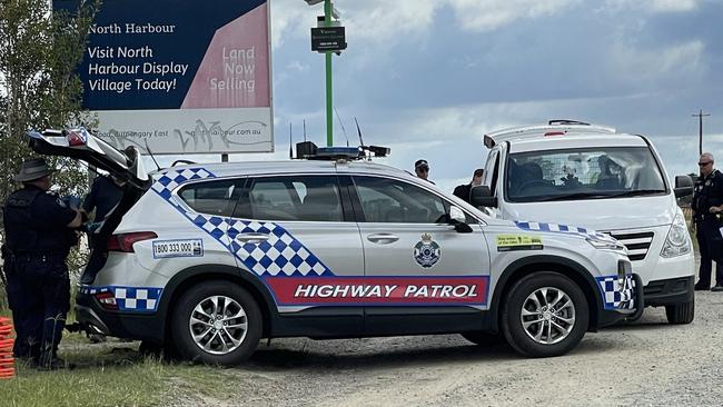 A motorcyclist is feared dead after a crash on Nolan Drive, Morayfield, this morning. Picture: Aaron Goodwin