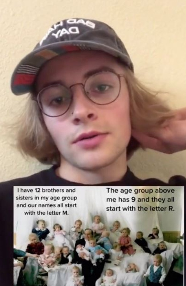 Merlin Blackmore, 19, has spoken out about what it was like to grow up in a polymerous cult with 27 mums and 150 siblings. Picture: TikTok/merlins.life