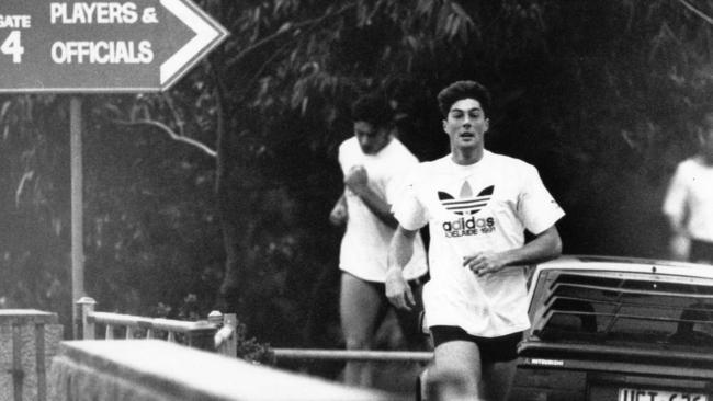 Sean Tasker running at West Lakes during Adelaide Crows training in 1991. 