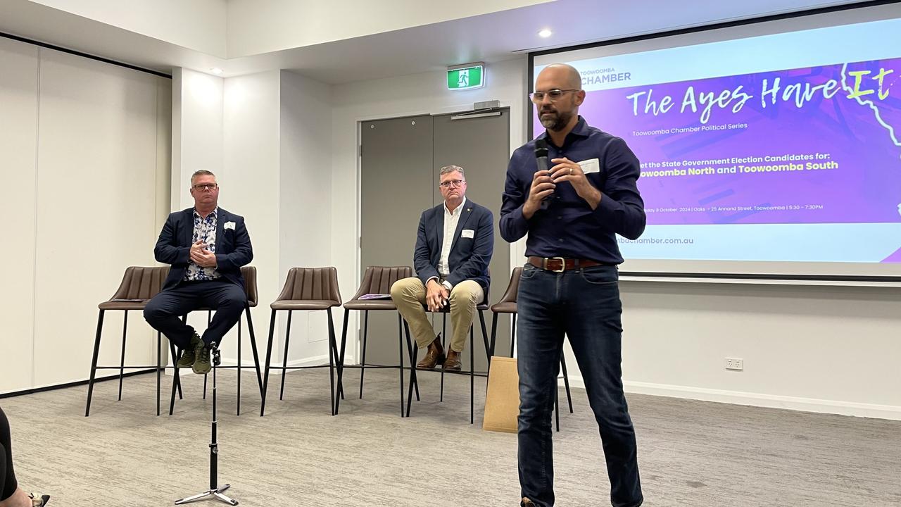 Toowoomba South MP David Janetzki speaks at the Toowoomba Chamber of Commerce's candidate forum on Wednesday night.