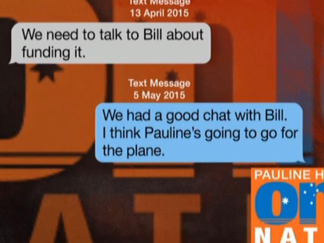 Text messages about “Bill” funding the plane. Picture: Supplied