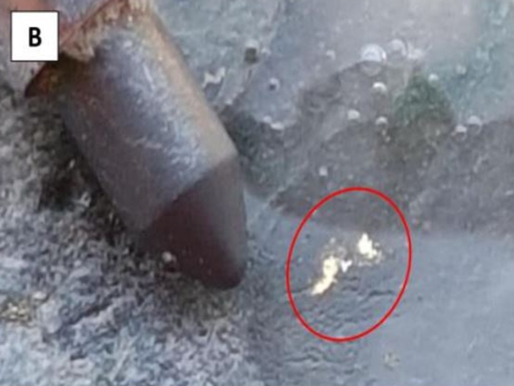 Close up of visible gold from Dittmer mine.