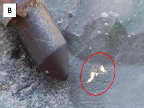 Close up of visible gold from Dittmer mine.