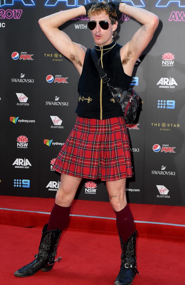 Kirin J. Callinan on the ARIA Awards red carpet before he exposed himself. Picture: AAP Image/Dan Himbrechts.