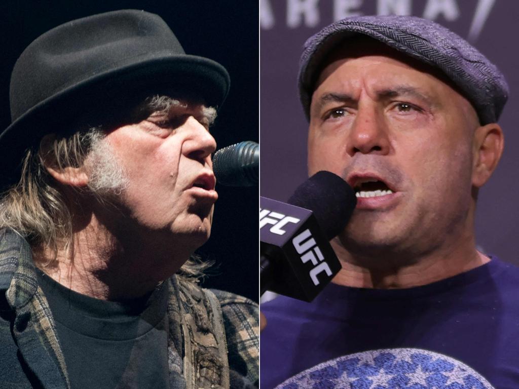 Neil Young demanded in an open letter to Spotify to remove his music from the platform he said is spreading vaccine disinformation via the popular podcaster Joe Rogan. Picture: Alice Chiche and Carmen Mandato/AFP