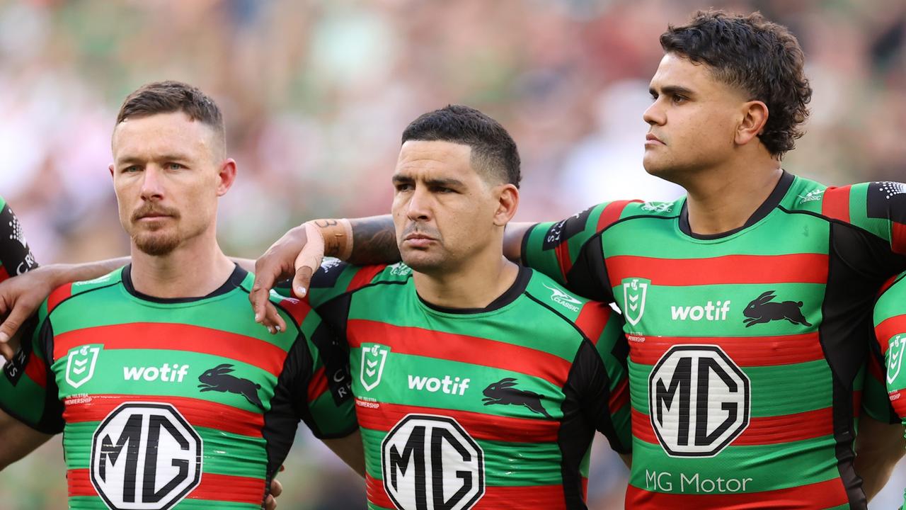 South Sydney’s big three of Damien Cook, Cody Walker and Latrell Mitchell remain unsigned beyond 2023. Picture: Mark Kolbe/Getty Images