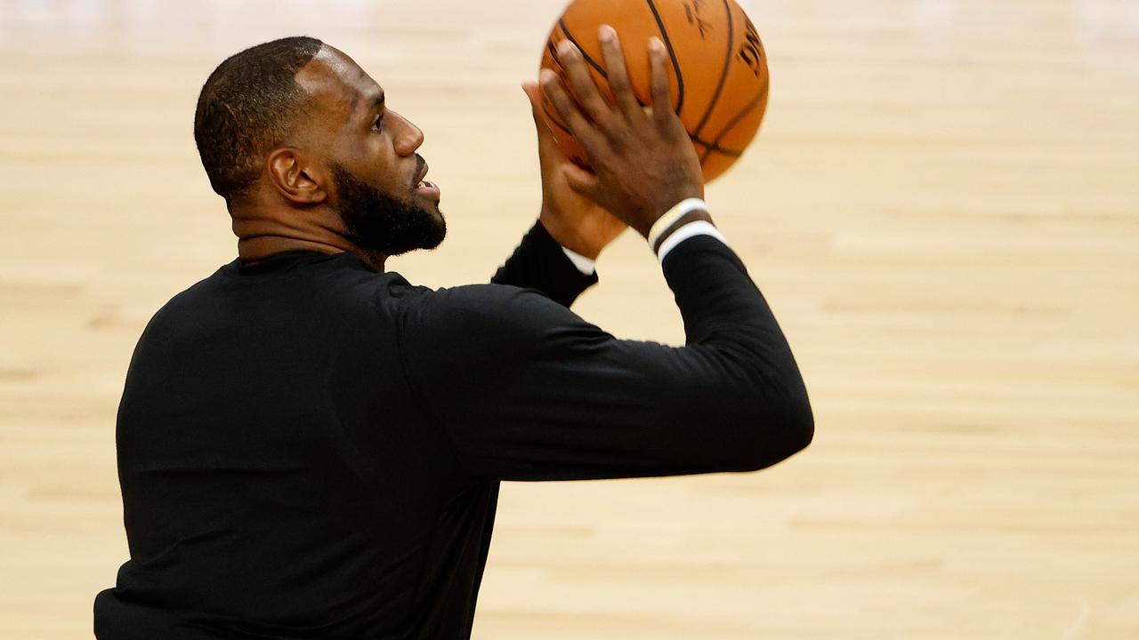 James warming up before yesterday’s game against the Suns. Picture: Christian Petersen/Getty Images/AFP