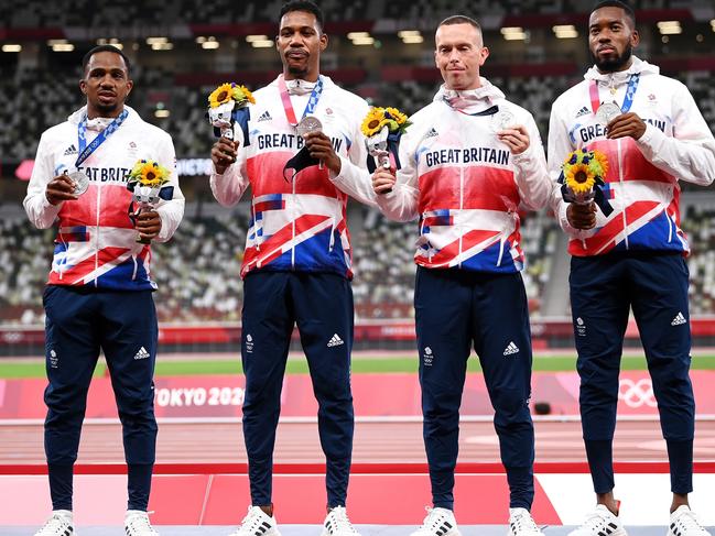 CJ Ujah (far left) is maintaining his innocence. (Photo by Matthias Hangst/Getty Images)