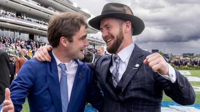 Hong Kong bound David Eustace with Ciaron Maher after Gold Trip won the 2022 Melbourne Cup. Picture: Racing Photos via Getty Images