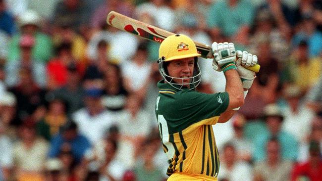 Cricketer Stuart Law batting. Cricket – Australia vs South Africa one day international match at the Gabba 11 Jan 1998.