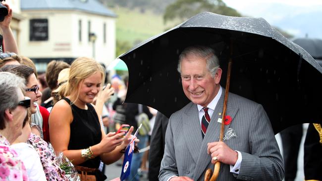 Prince Charles, Prince of Wales, and Camilla, Duchess of Cornwall, meet the residents of Richmond in Southern Tasmania. Picture: Sam Rosewarne