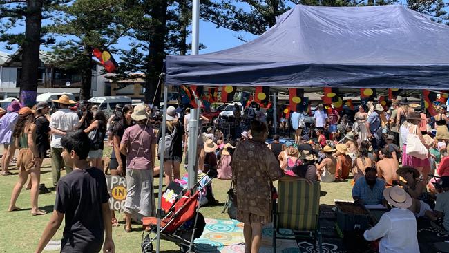 The Invasion Day Rally at Apex Park in Byron Bay on Australia Day. Picture: Sarah Buckley