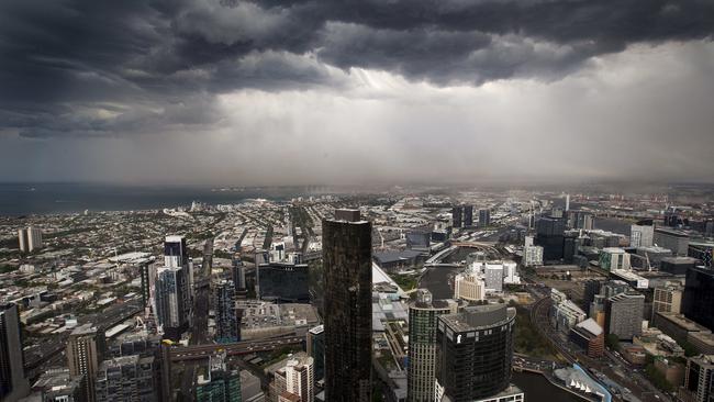 The Thunderstorm asthma front viewed from the Eureka Skydeck. Picture: Norm Oorloff