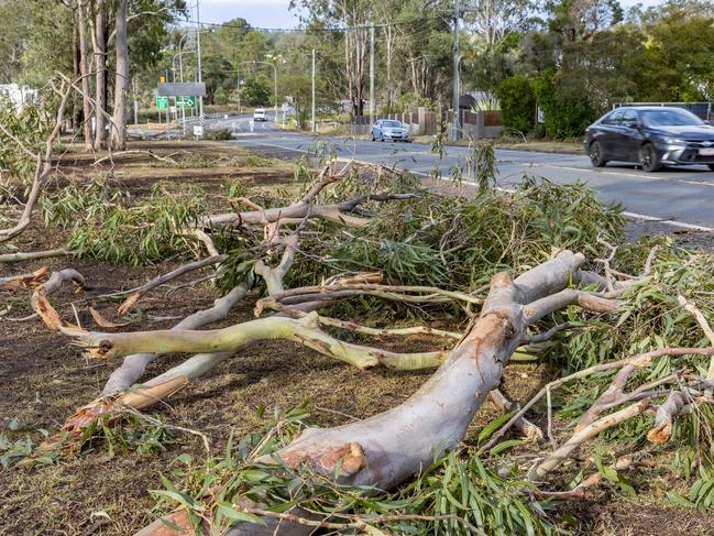 Storm damage along Mt Crosby Road at North Tivoli on Sunday. Picture: Richard Walker