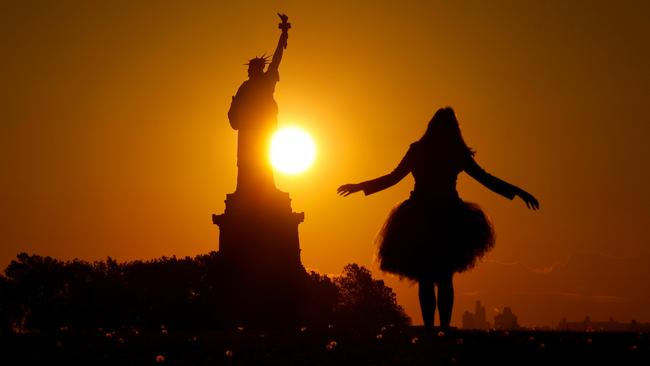 Tasmania's Liza-Jane Sowden photographed at sunrise at Liberty State Park in New Jersey in a Pony Black tutu. Picture: Gary Hershorn