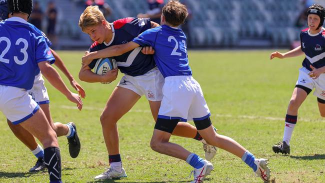 Buildcorp Emerging Reds Cup action from the day one match between Queensland Country Under-14s and Brisbane Junior Rugby Union Under-14s. Picture credit: QRU Media/ Erick Lucero.