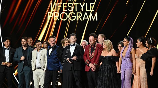 The cast of Travel Guides accepts the Logie Award for Best Lifestyle Program. Picture: Getty