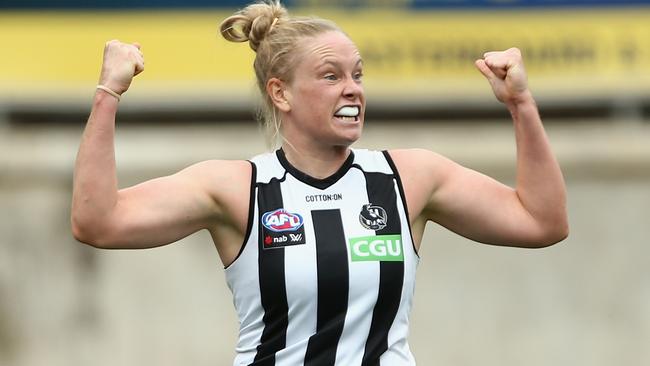 Sarah D'Arcy helped the Pies give the favoured Roos a scare. Picture: AAP