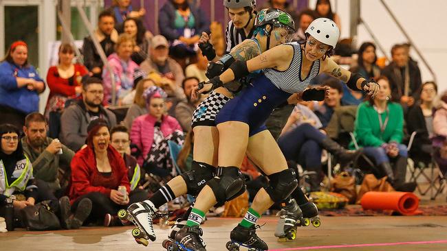 Roller Derby Star Victoria Bitter in action. Picture: Supplied