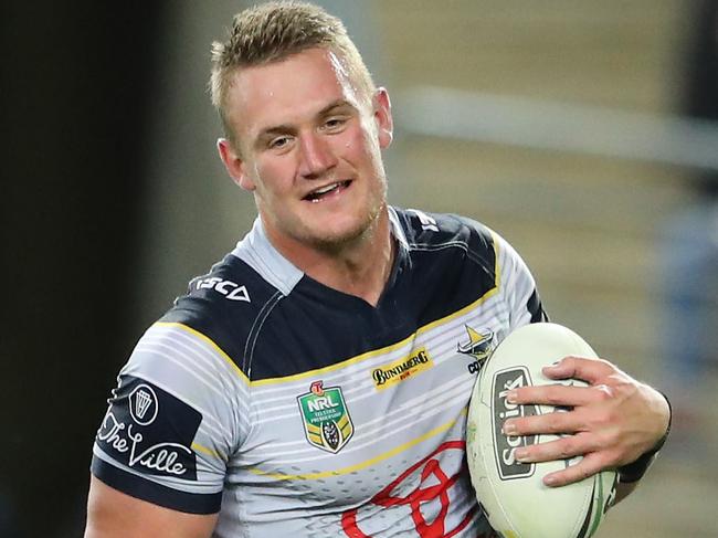 SYDNEY, AUSTRALIA - SEPTEMBER 16:  Coen Hess of the Cowboys goes over to score a try during the NRL Semi Final match between the Parramatta Eels and the North Queensland Cowboys at ANZ Stadium on September 16, 2017 in Sydney, Australia.  (Photo by Mark Evans/Getty Images)