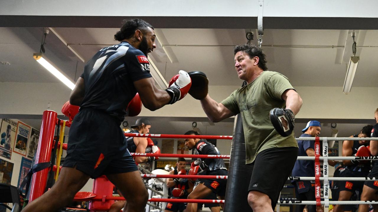 NSW State of Origin Blues player Josh Addo-Carr during a boxing training session. Photo by NRL Photos