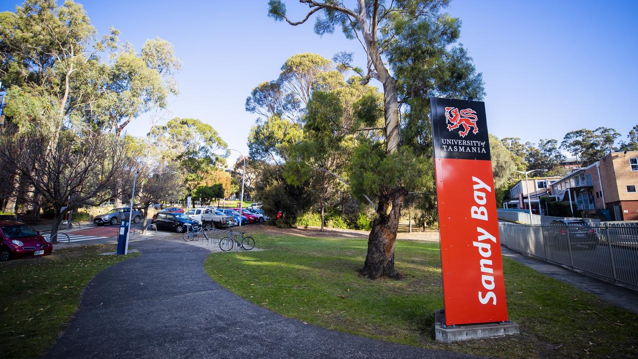 University of Tasmania building and signage, Sandy Bay Campus. Picture: Richard Jupe