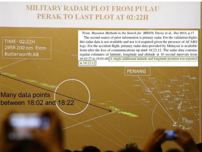 The military radar data shown to MH370 next of kin (pictured above) is vastly different from the data provided by Malaysia and used in a recent report by Australia’s Defence Science and Technology Group