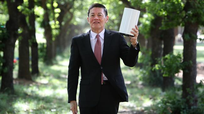 Optus’s Allen Lew with a modem for new 5G home service. Picture: Kym Smith.