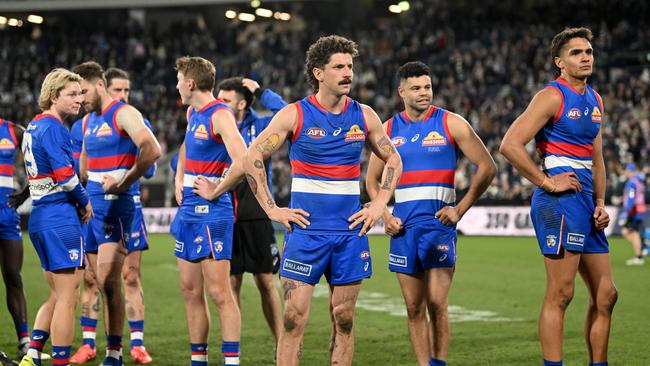 The Bulldogs let slip a magnificent start as the Cats launched a second-half goal blitz to reel in the visitors. Picture: Morgan Hancock/AFL Photos/via Getty Images