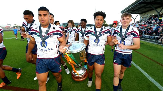 Ipswich captain Josiah Pahulu, right, with Tom Luhrman, right and Tre Fotu - the rewards for their huge effort. Picture David Clark