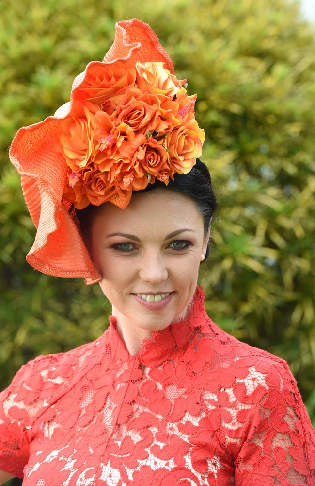 Kasey Lloyd with an impressive headpiece for the Ballina Cup. Picture: Marc Stapelberg