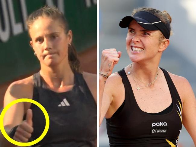 Daria Kasatkina gave a thumbs up. Photo: Stan Sport and Julian Finney/Getty Images.