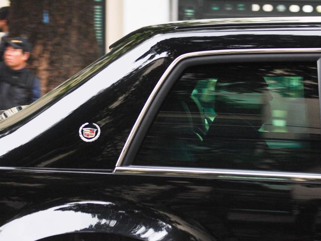 US President Donald Trump sits in his car after the second talks are cut short. Picture: AFP