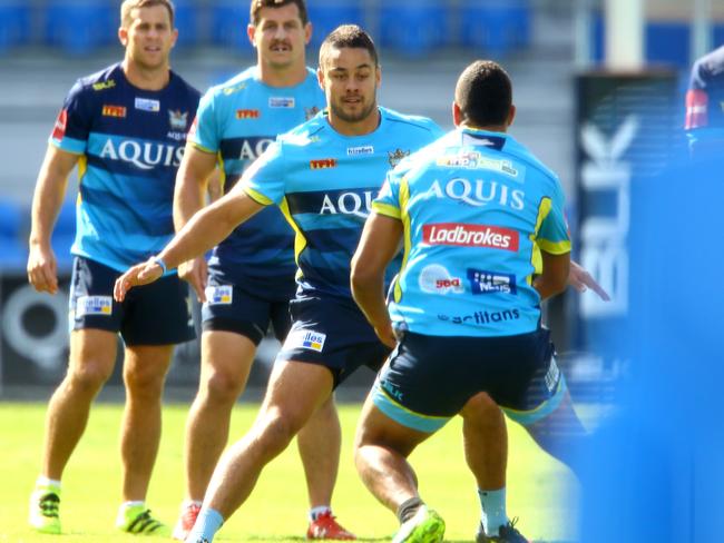 Titan's newest recruit Jarryd Hayne attending his first training session. Photo: David Clark