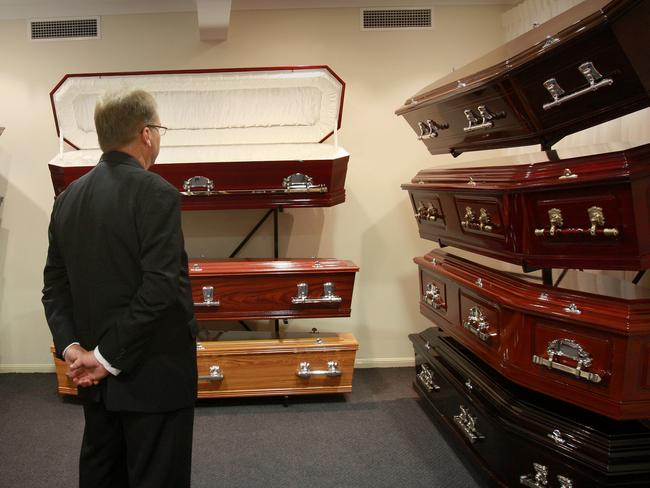 Generic shots of Coffin room at a Brisbane Funeral home.