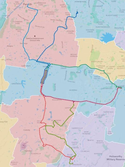 A map of new bus routes proposed for Western Sydney Airport.