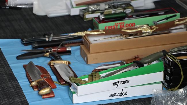 Various weapons seized as part of an investigation into youth gang related crimes in Melbourne's southeast. Picture: Police media