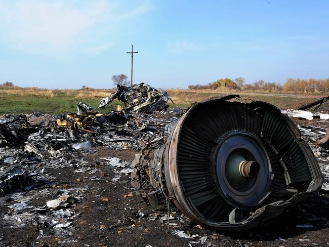 The wreckage of Malaysia Airlines flight MH17. Thirty-eight Australians were among those killed after the plane was shot down over the Ukraine in 2014. Picture: AFP/Dominique Faget