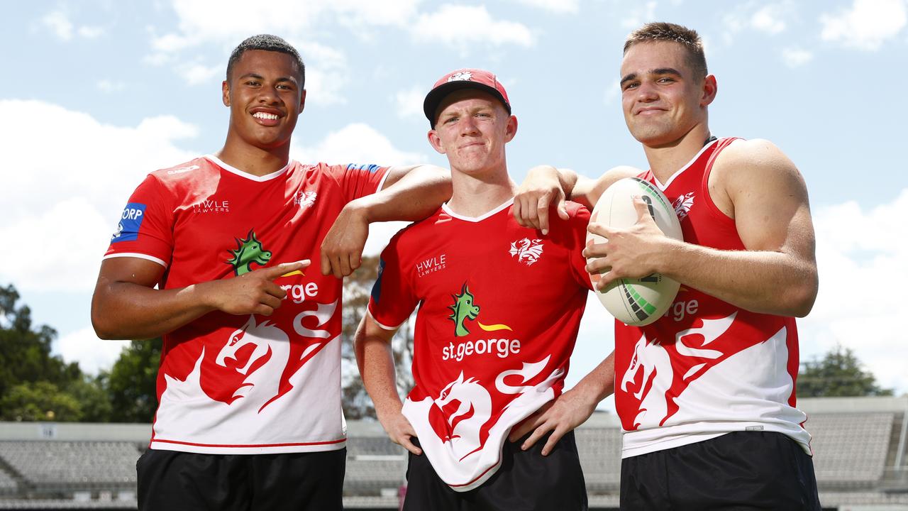 Young Dragons Finau Latu, Kade Reed and Hayden Buchanan. Picture: Richard Dobson