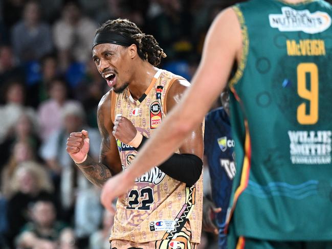 Taipans skipper Tahjere McCall celebrates after beating the Jackjumpers (Photo by Steve Bell/Getty Images)