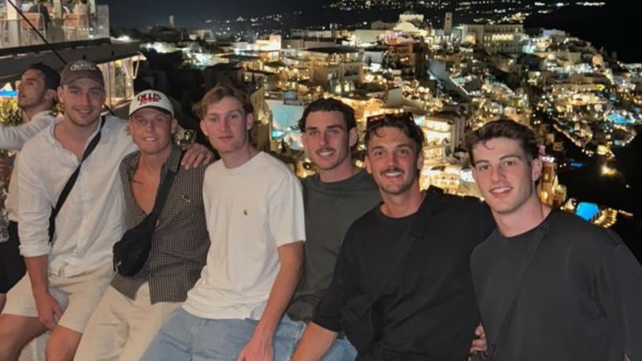 The group in the Greek Islands. Picture: Instagram / @jake_soligo