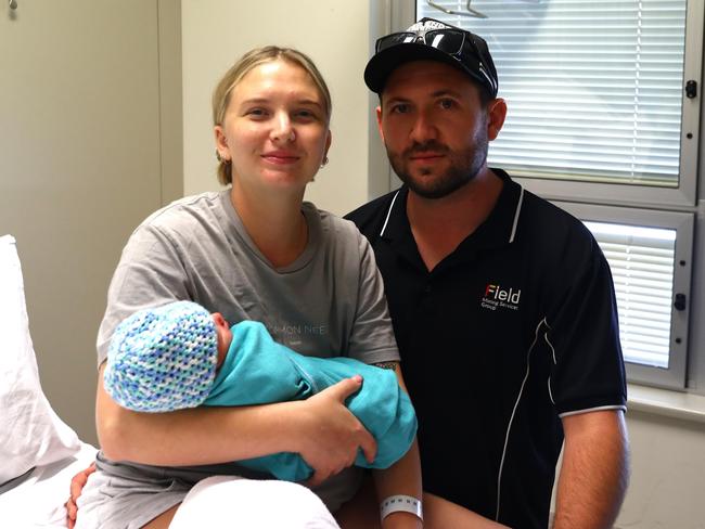 First-time parents Letesha Fyffe and Ryan Dalzell welcomed their son, Hayze Dalzell born at 3.10am on New Year's Day. Hayze is one of the first babies in Cairns to be born into Generation Beta. Photo: Catherine Duffy.