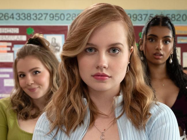 Angourie Rice plays Cady Heron, Bebe Wood plays Gretchen Wieners and Avantika plays Karen Shetty in Mean Girls from Paramount Pictures. Photo: Jojo Whilden/Paramount © 2023 Paramount Pictures.