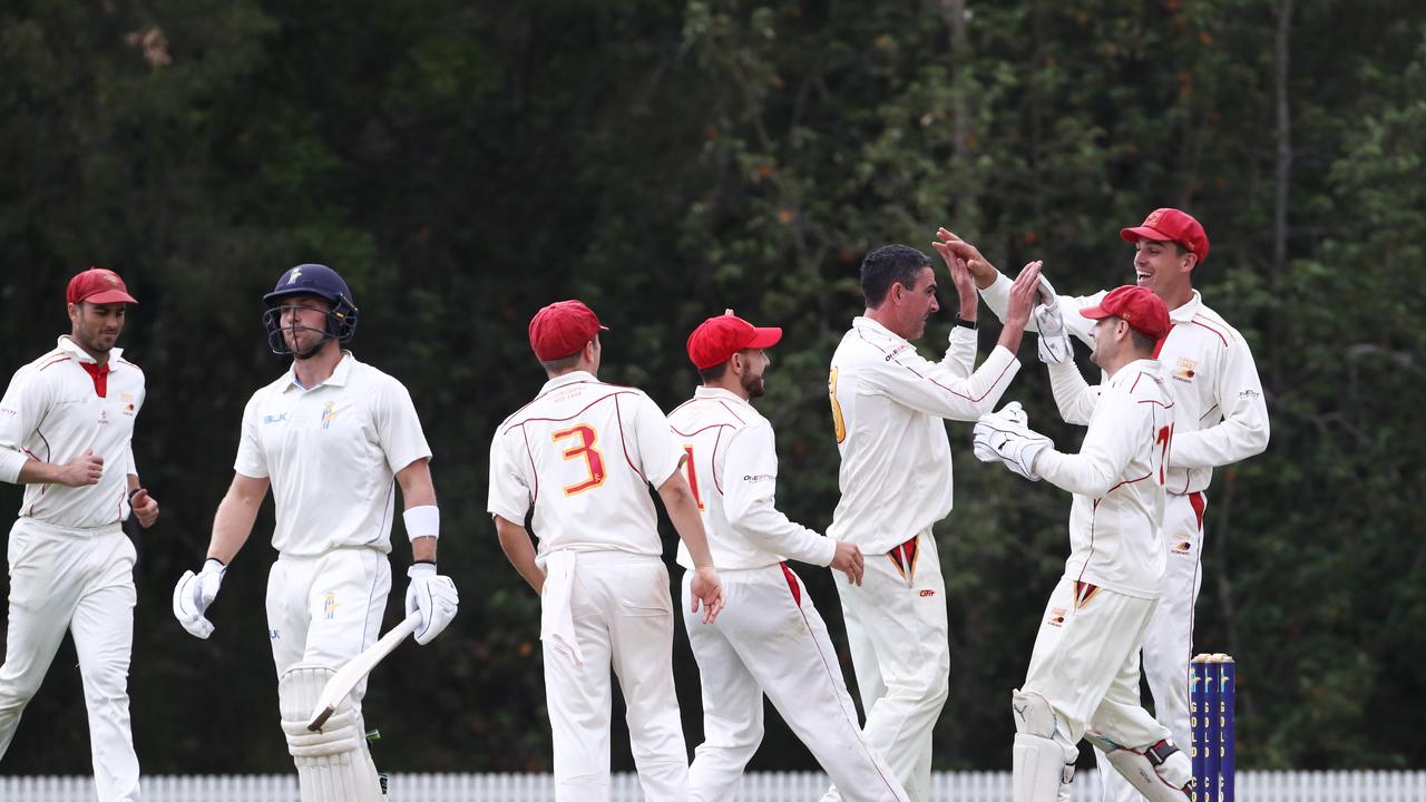 Gold Coast Dolphins batsman Lewin Maladay is dismissed against the Sunshine Coast during the Queensland Premier Cricket match at Bill Pippen Oval. Photograph : Jason O’Brien