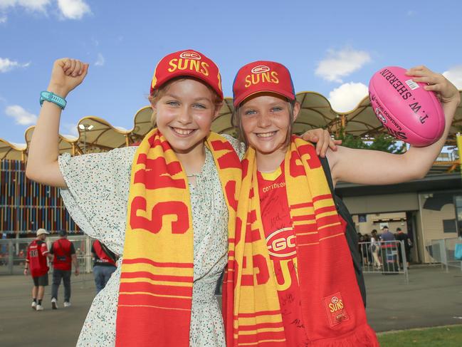 Gabby and Layla Graham  as the Gold Coast Suns V Essendon at People First Stadium Carrara.Picture: Glenn Campbell