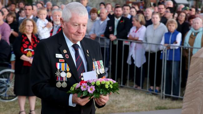 Redcliffe RSL Sub-branch president Neville Cullen at the Anzac Day Dawn Service. Picture: Chris Higgins